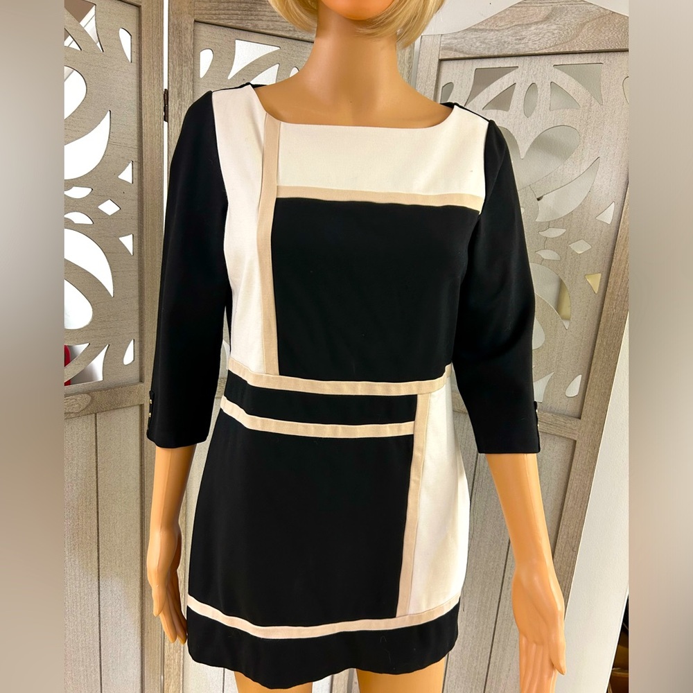 WHBM White House Black Market Black & Taupe Block Top Size Small